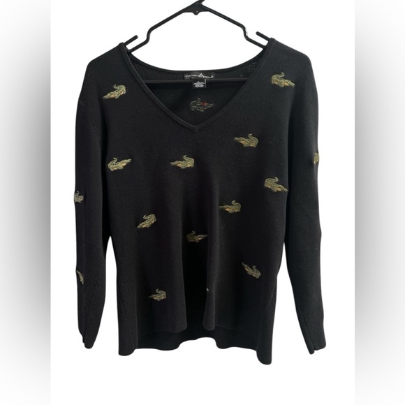 mercer & madison Tops - Black long sleeve embroidered alligator blouse